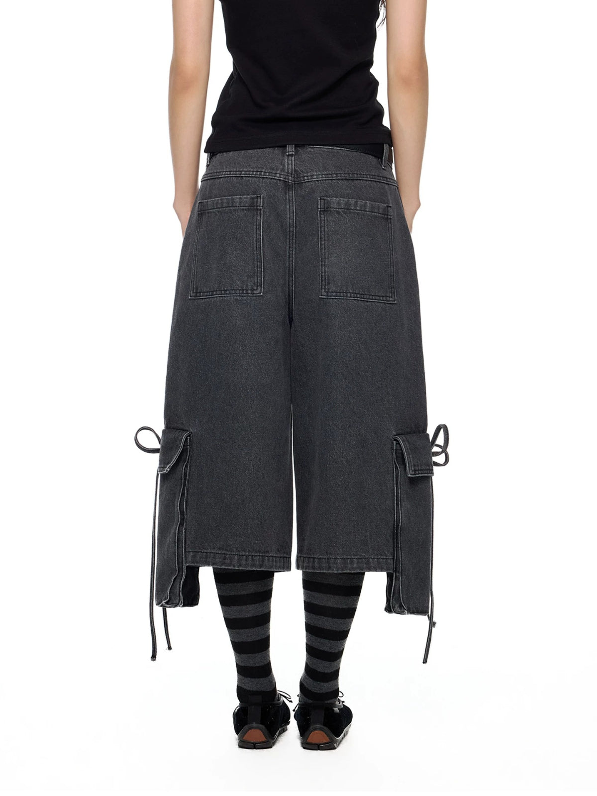 Washed Denim Cargo Pants