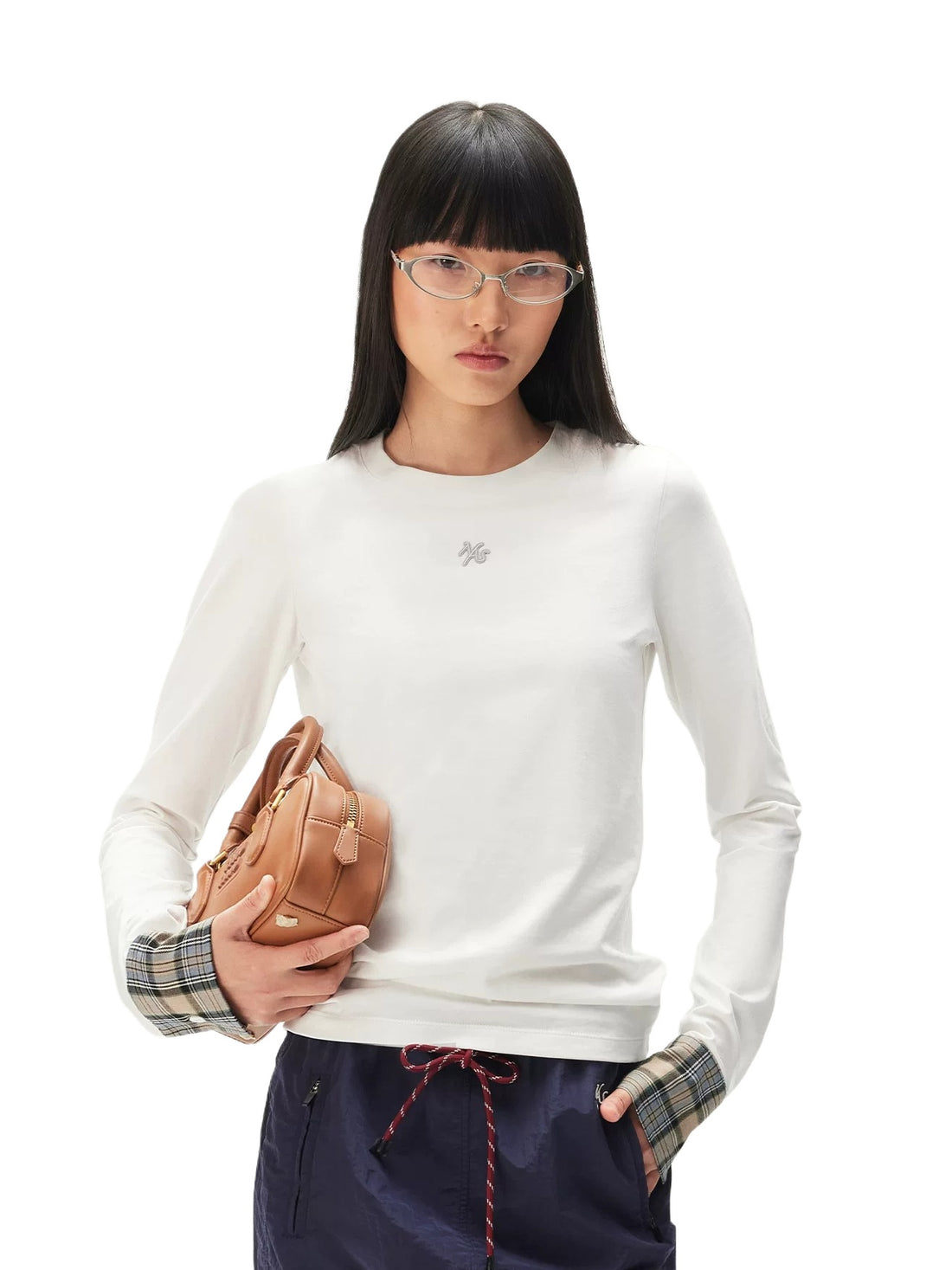 White Plaid Cuff Tee