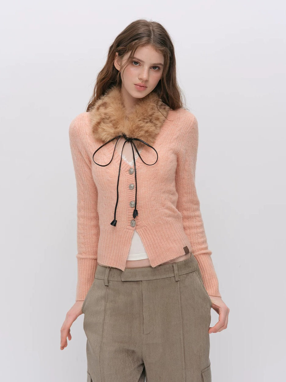 Cable-Knit V-Neck Cardigan