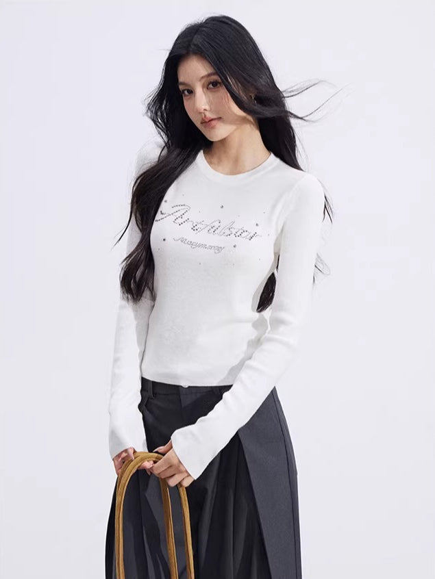 Black &amp; Beige Rhinestone Knit Top