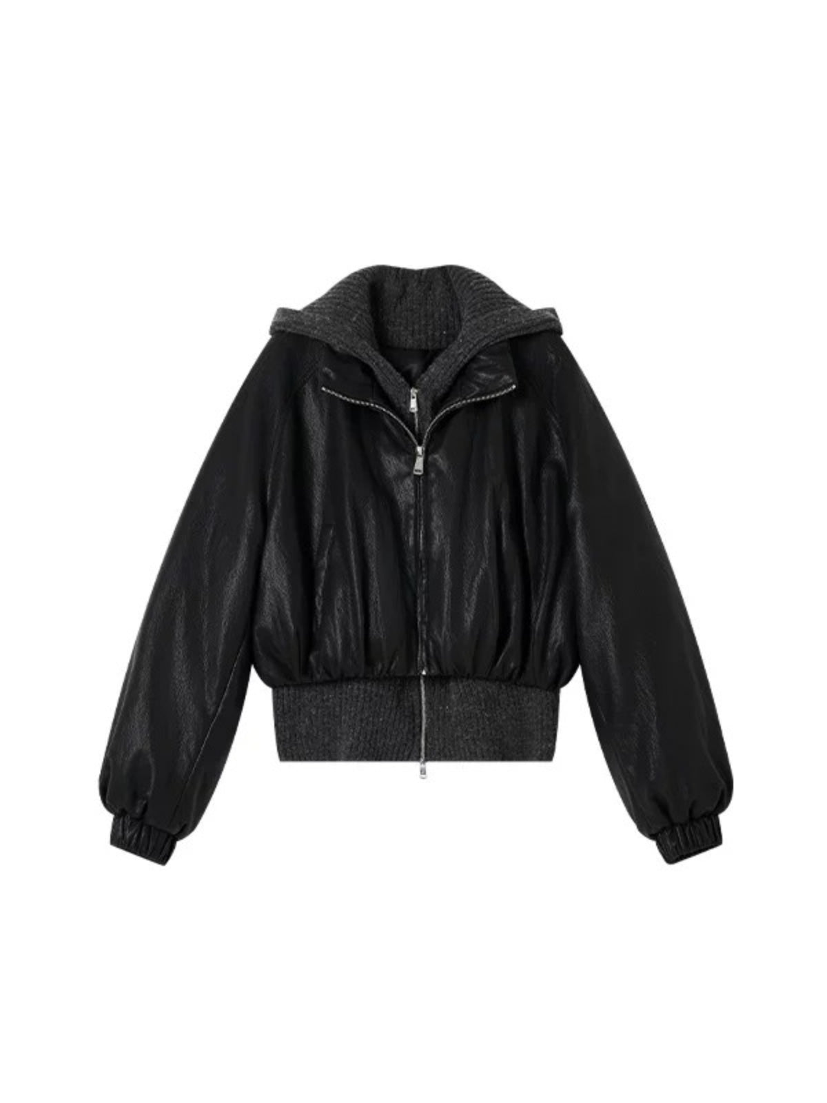 Nocturne Leather Knit Hoodie Coat