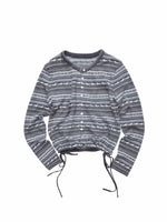 Fair Isle Pony Jacquard Drawstring Knit Cardigan