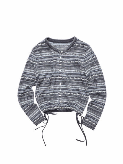 Fair Isle Pony Jacquard Drawstring Knit Cardigan