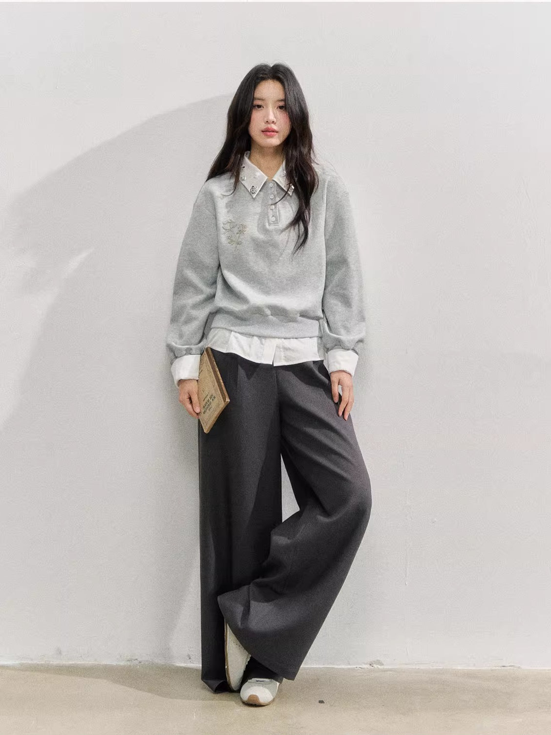 Deep Gray Plaid Waist Straight Pants