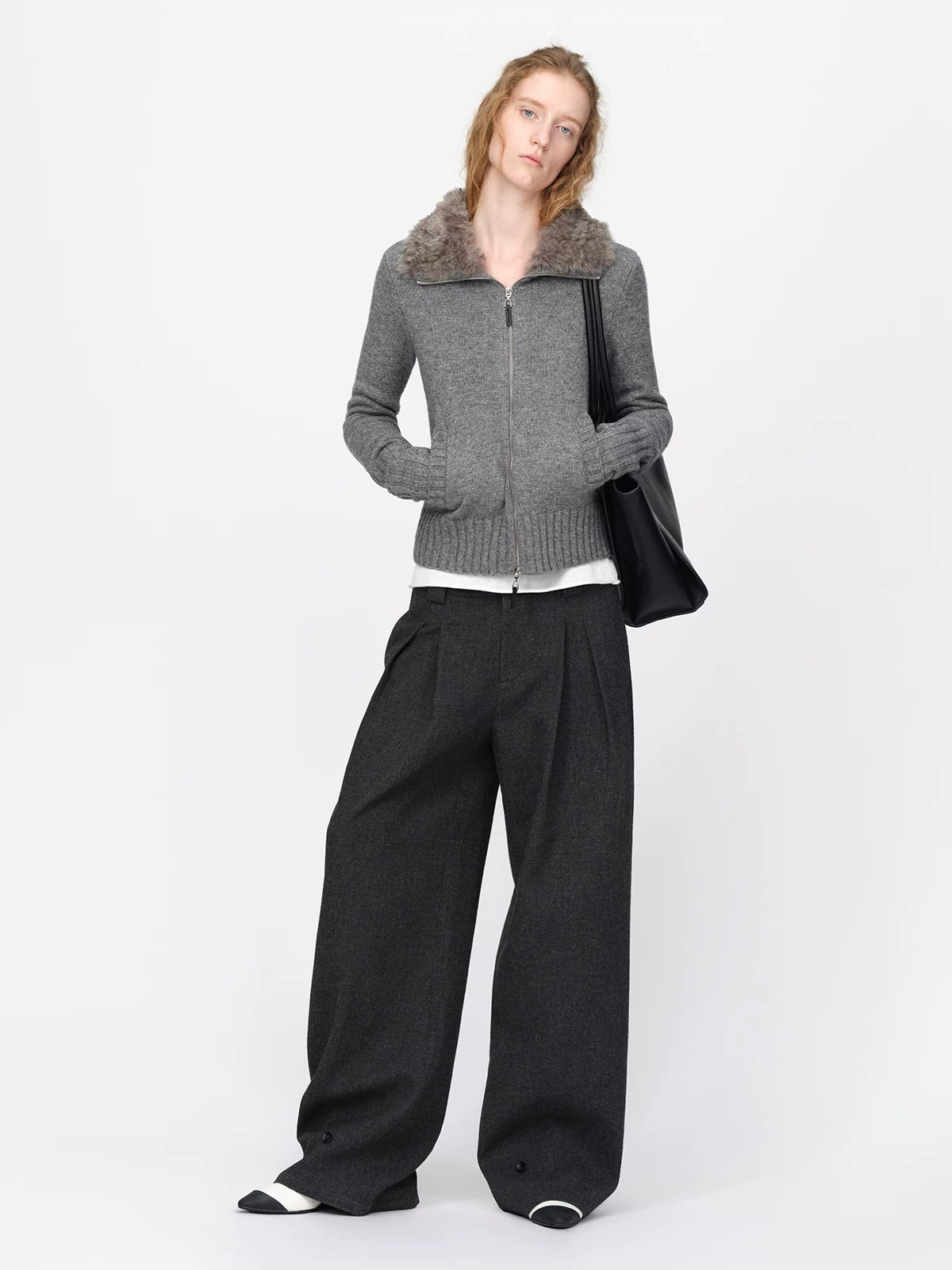 Wool Wide Leg Tailored Pants