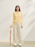Lace Trimmed Crew Neck Knitted Cardigan Set
