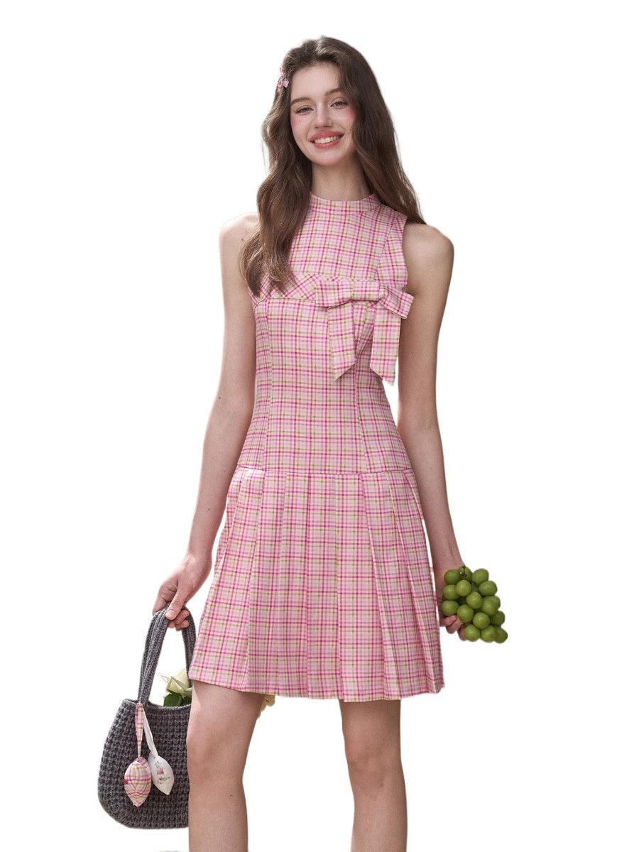 Mint & Strawberry Check Halter Dress