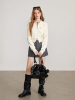 Ribbon Zip Collar Knit Cardigan