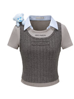 Knitted Layering Vest & Short-sleeve Two-piece T-shirt