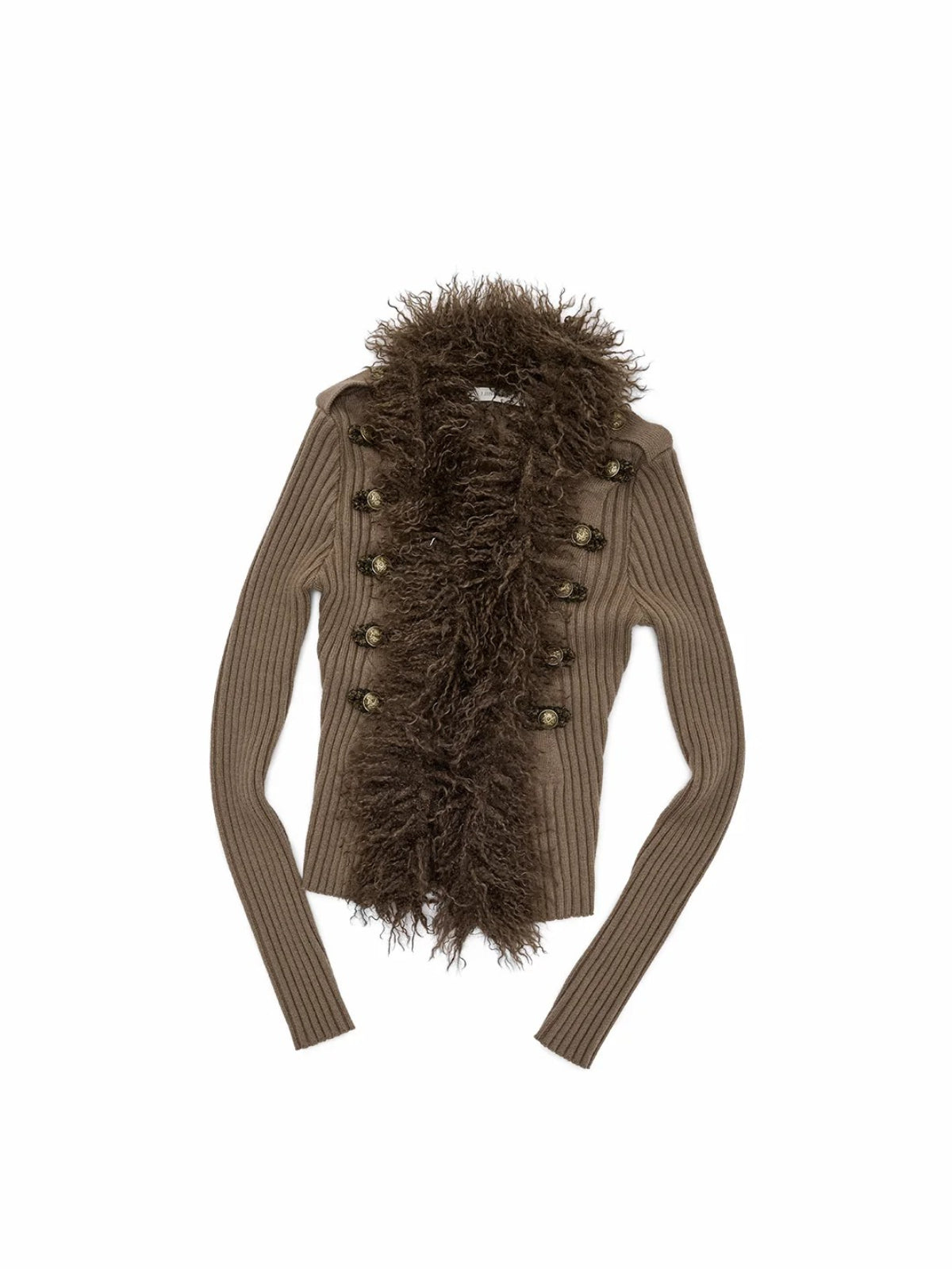 Napoleon Fur Collar Ribbed Cardigan