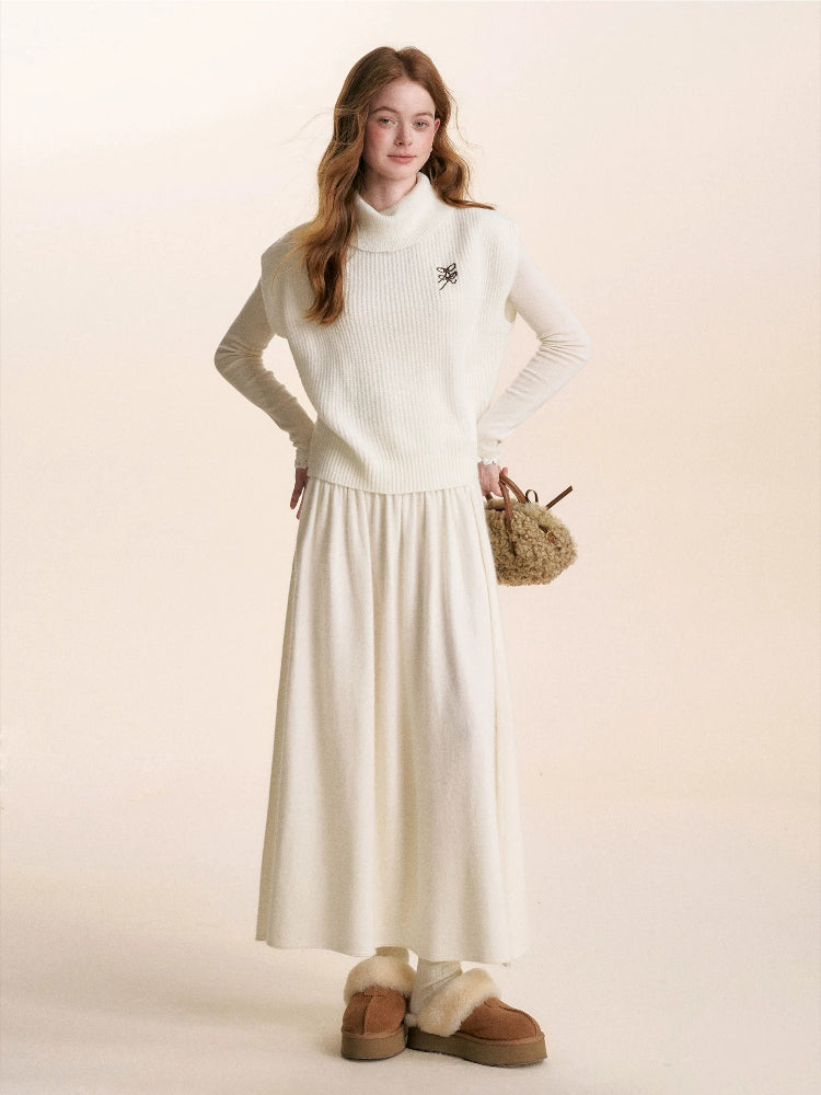 Cream &amp; Gray Wool Knit Vest