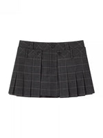 Gray Plaid Double Waist Pleated Skirt