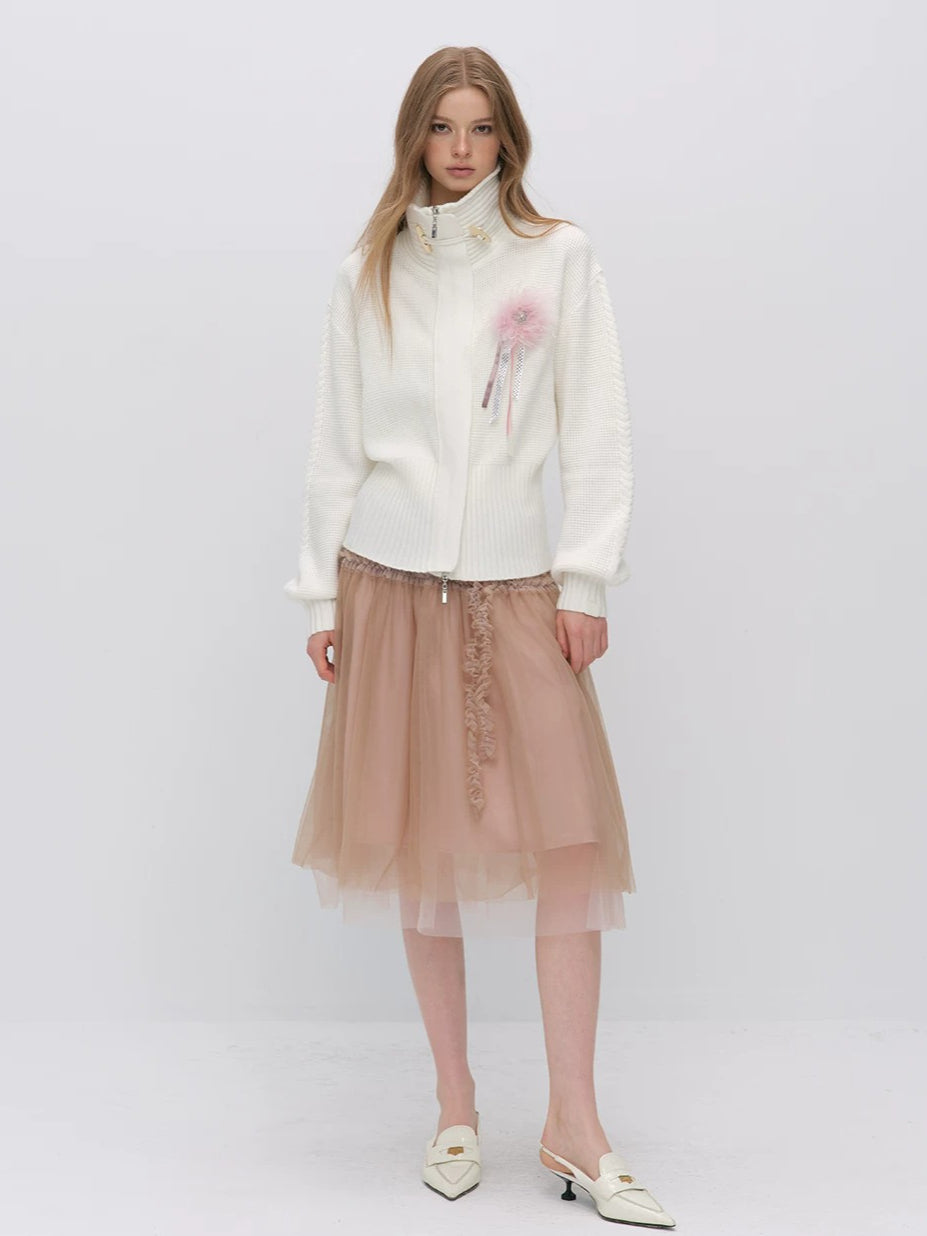 Oversized Toggle Collar Waffle Cardigan