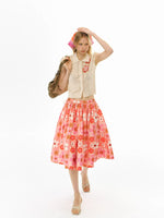 Orange Plaid Print Flare Skirt