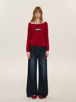 Car Motif Off Shoulder Sweater