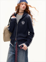 Blue & Red Embroidered Knit Hoodie