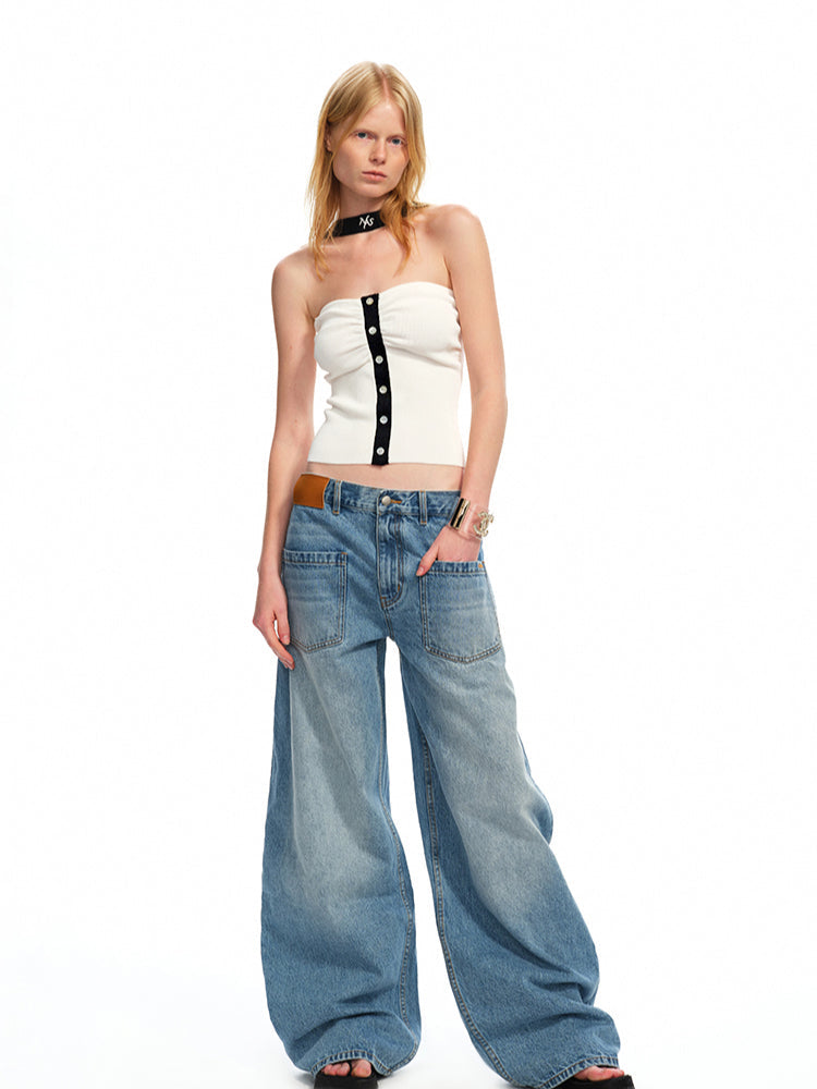 One-Shoulder Halter Color-Block Splicing Vest