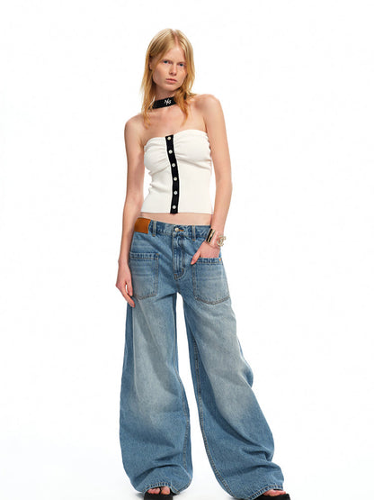 One-Shoulder Halter Color-Block Splicing Vest