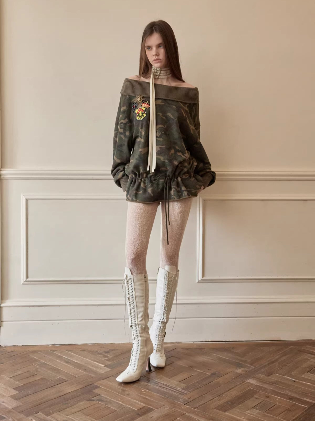 Camo Off Shoulder Sweatshirt