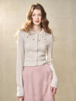 Embroidered Wool Hollow Cardigan & Tank Top Set