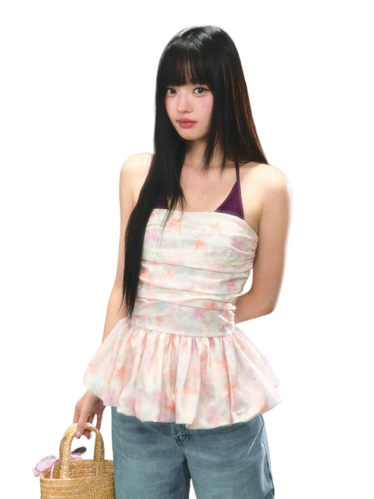 Printed Halter Bubble Top