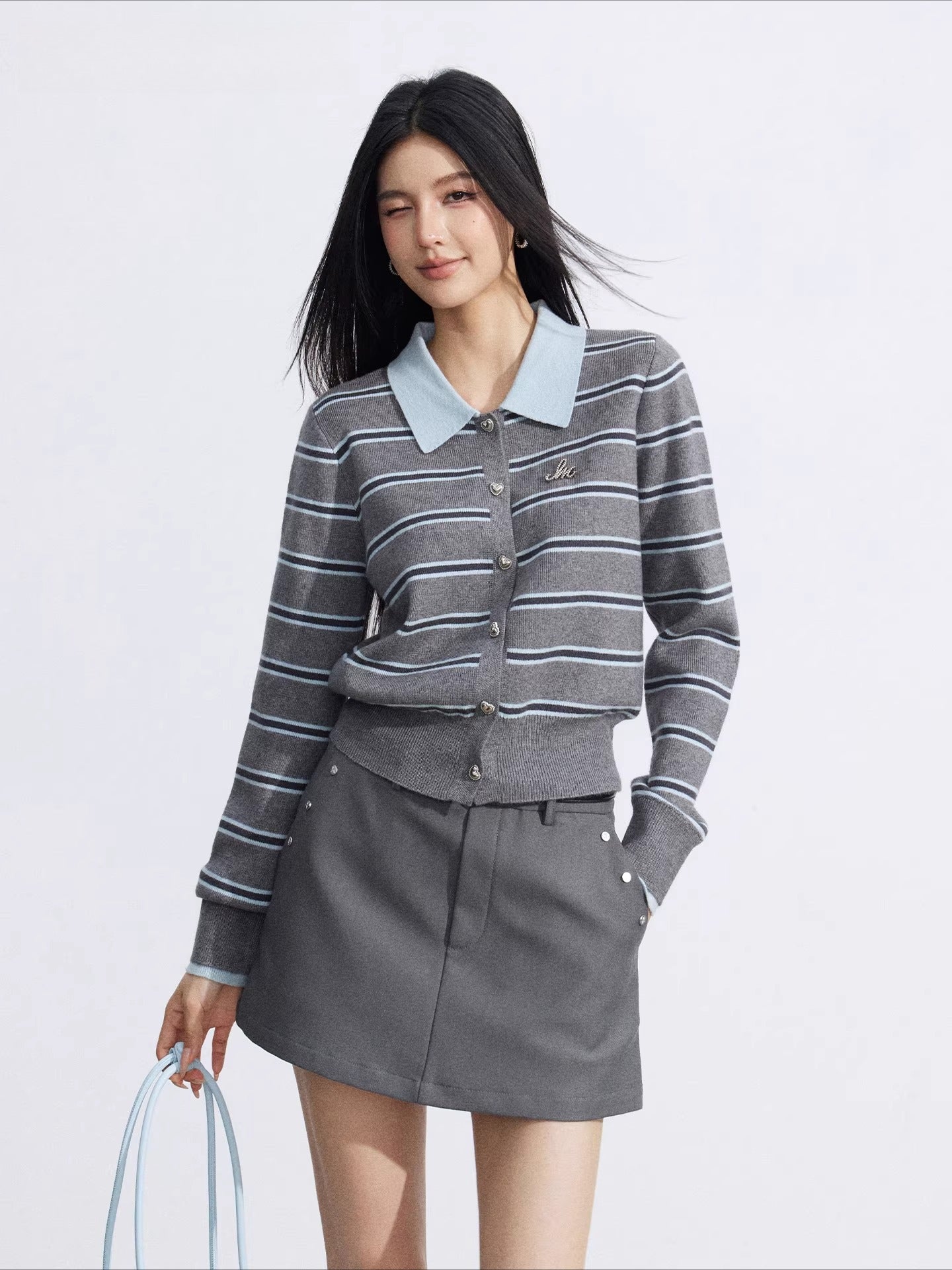 Yellow &amp; Gray Striped Polo Knit Top