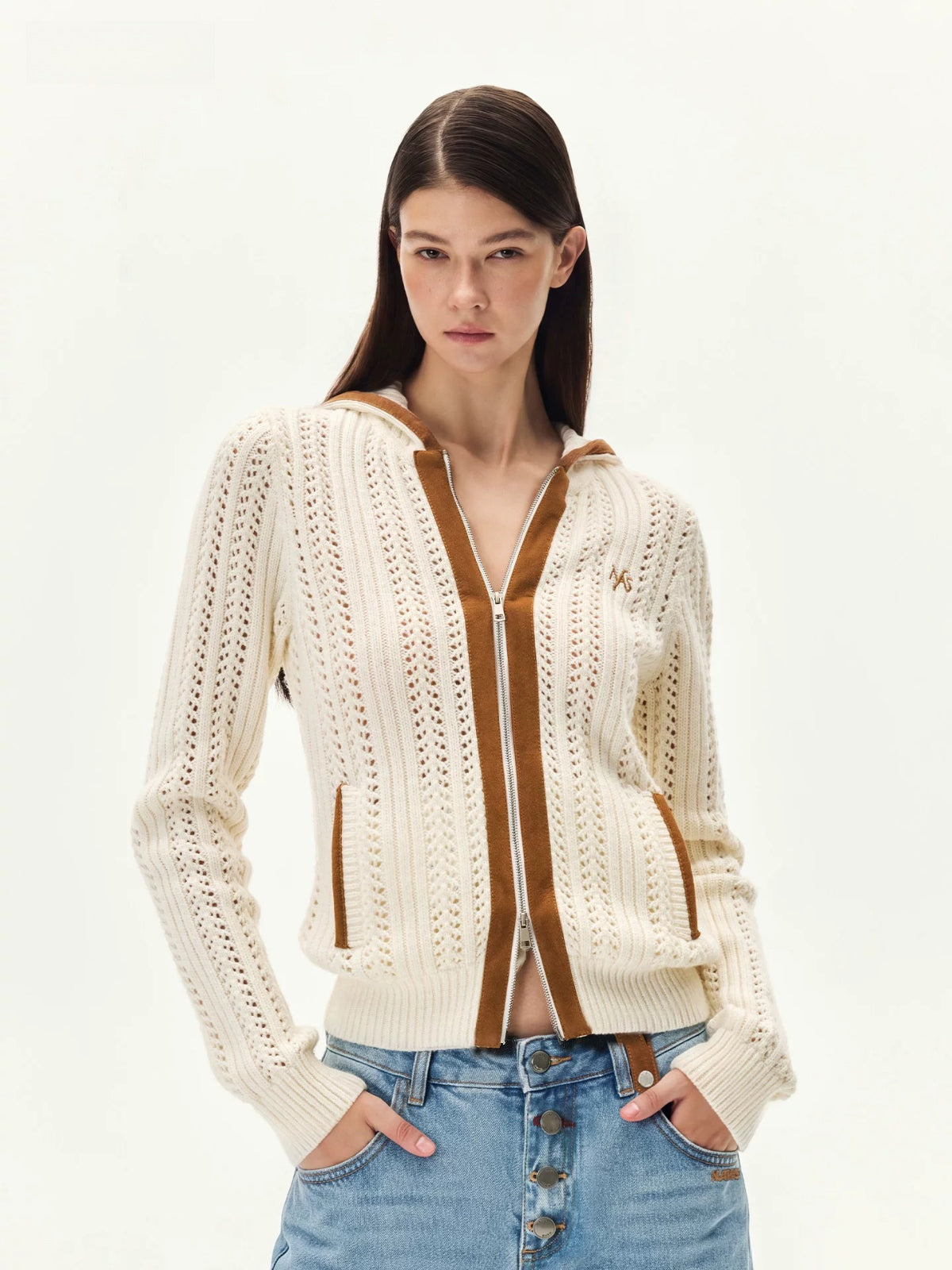 Textured Shearling Knit Hoodie