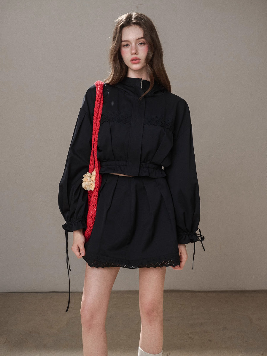 “Reading Time” Cotton Trench &amp; Skirt Set