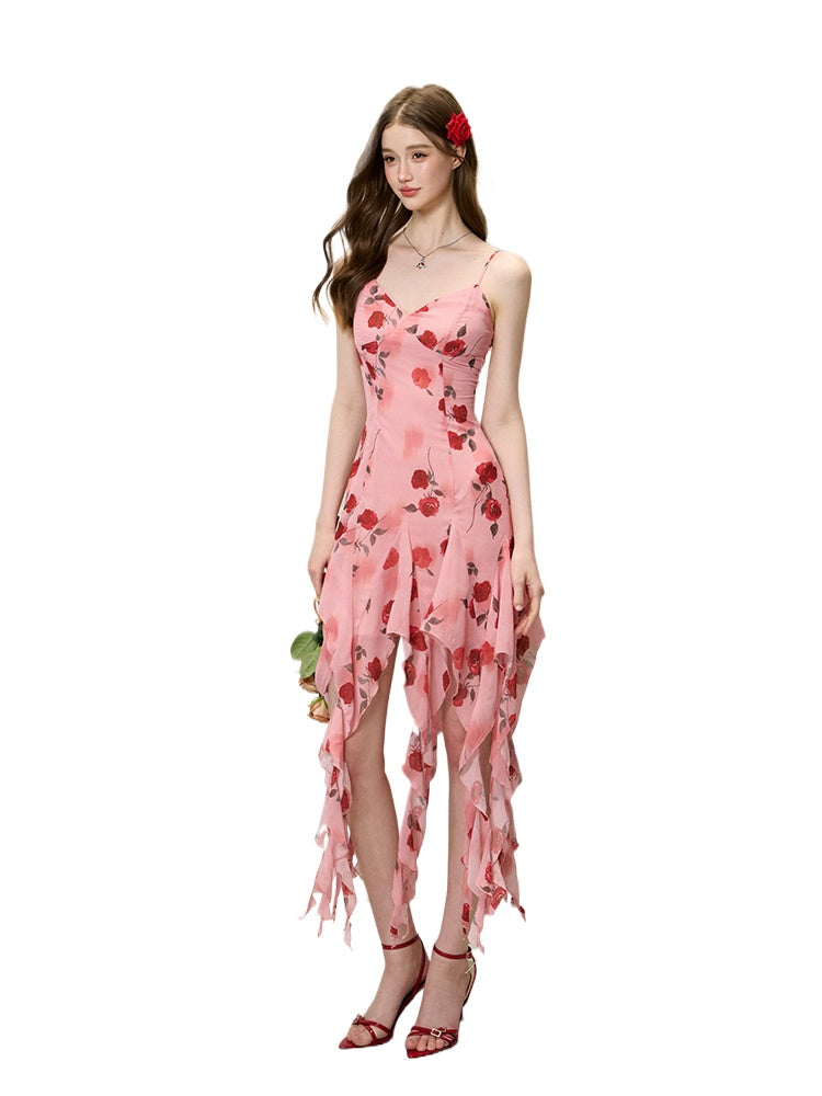 Rose Pink Ruffle Tie-Back Dress