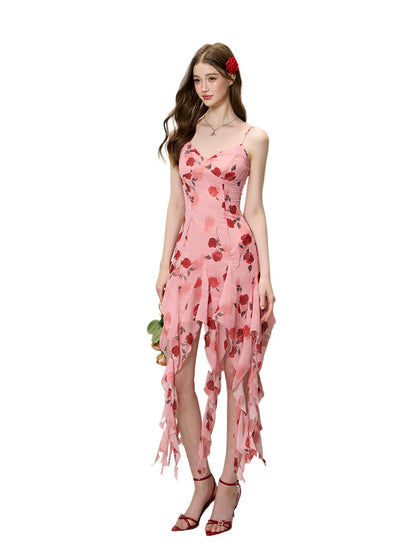 Rose Pink Ruffle Tie-Back Dress