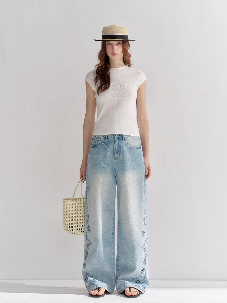 Floral Embroidered Fitted T-shirt