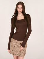 Sequined Contrast Waist Tweed Mini Skirt