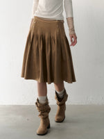 Side-Button Faux Suede Pleated Skirt