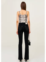 Rivet Biker Zipper Elastic Split Flare Jeans