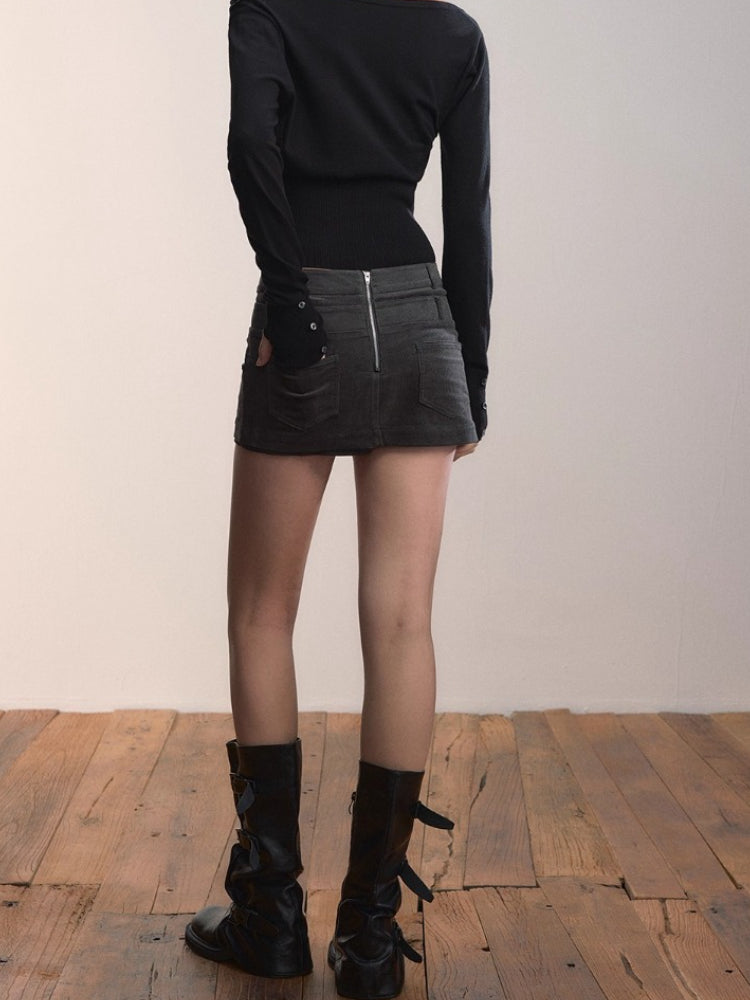 Corduroy Multi-Waistband Mini Skirt