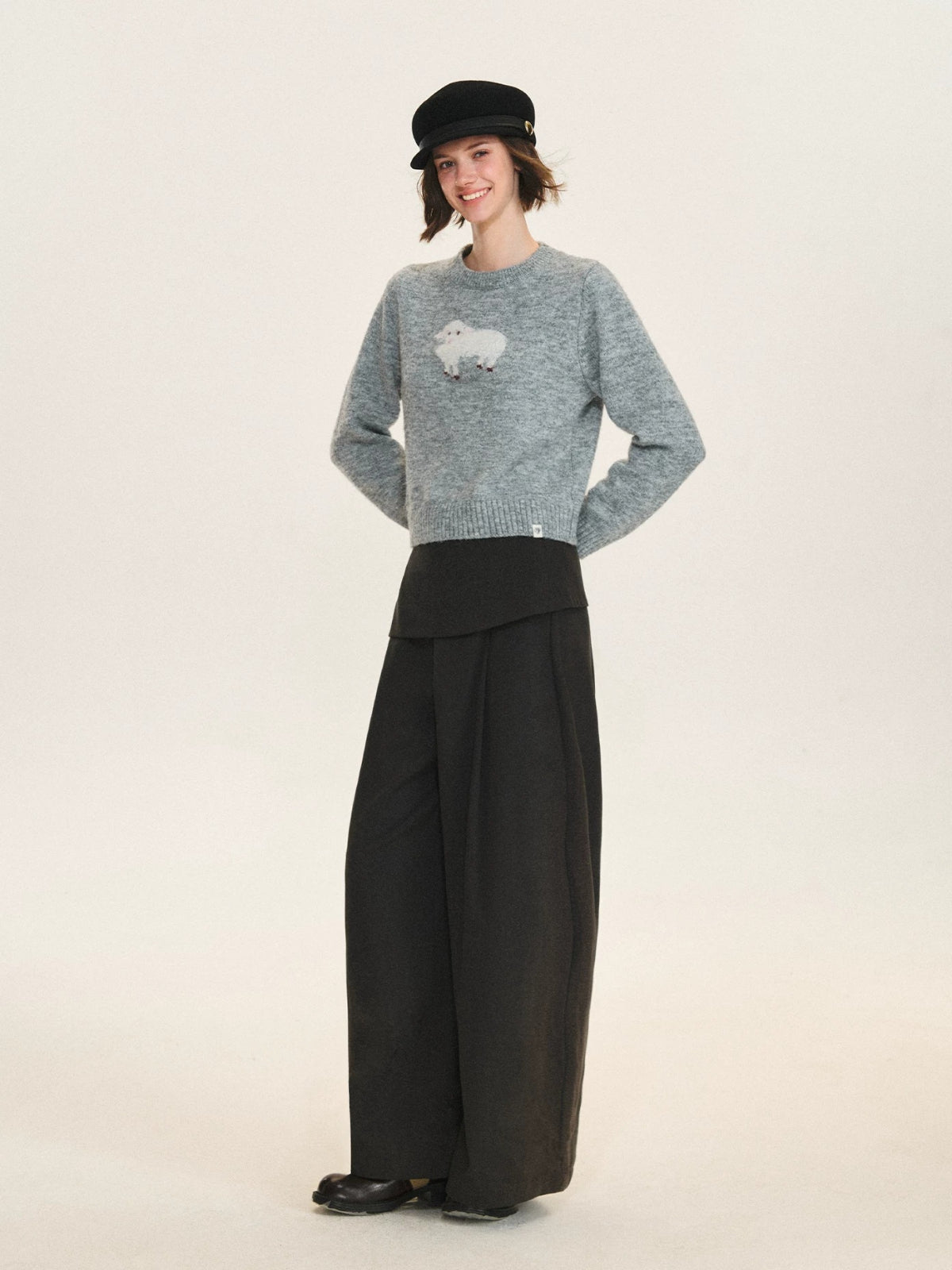 Wool Blend Sheep Embroidered Sweater