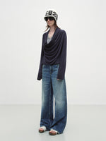 Lace Panel Drape Neck Top