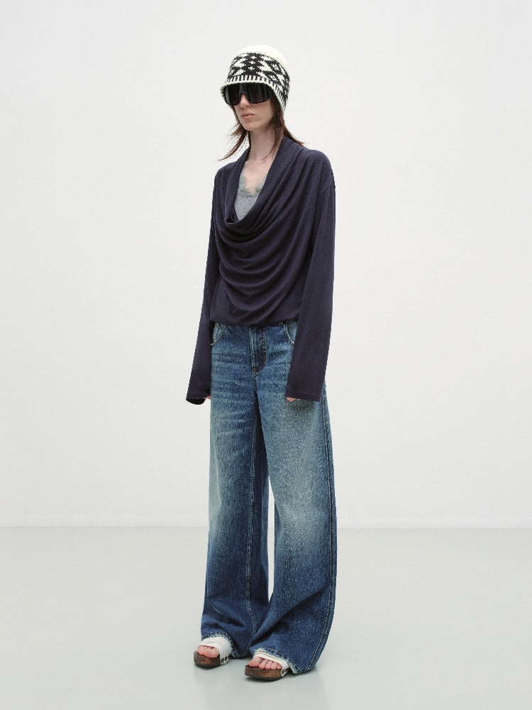 Lace Panel Drape Neck Top