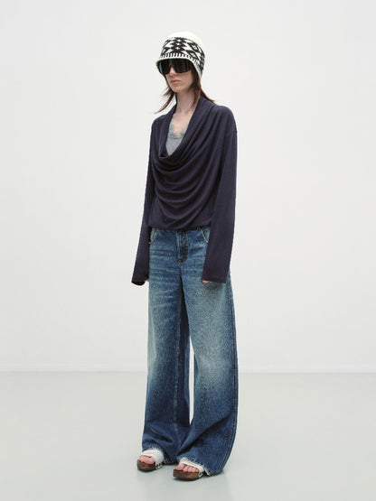 Lace Panel Drape Neck Top