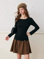 Wool Blend Cape Shoulder Knit Top
