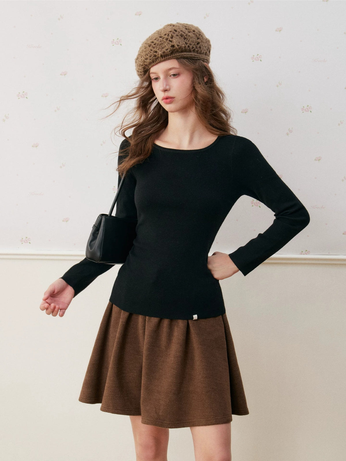 Wool Blend Cape Shoulder Knit Top