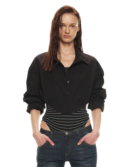 Striped Layered Waist Shirt