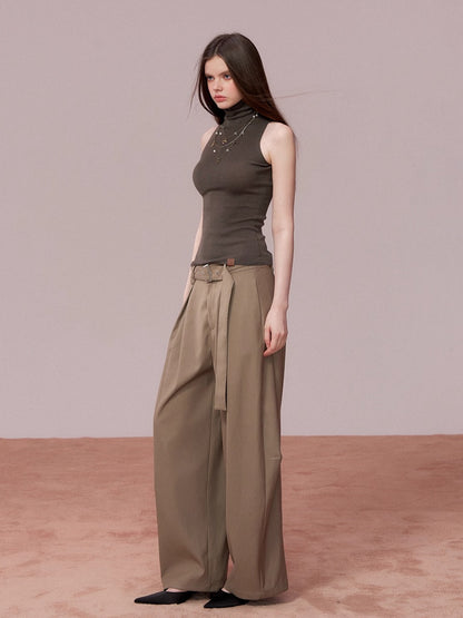 Belted Wide-Leg Tailored Trousers