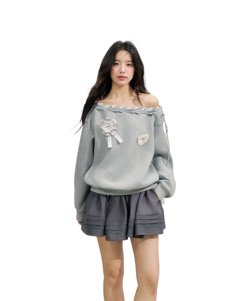 Off The Shoulder Brooch Sweatshirt