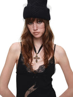 Black Lace Patch Knit Dress