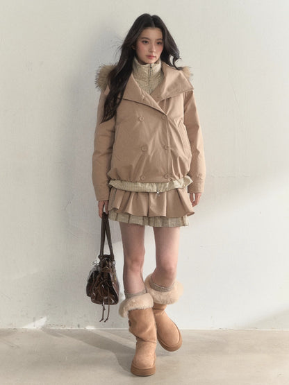 Khaki Two-Layer Ruffle Skirt