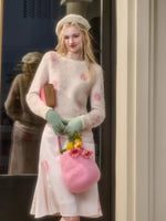 Pink Rose Embroidered Knit Set