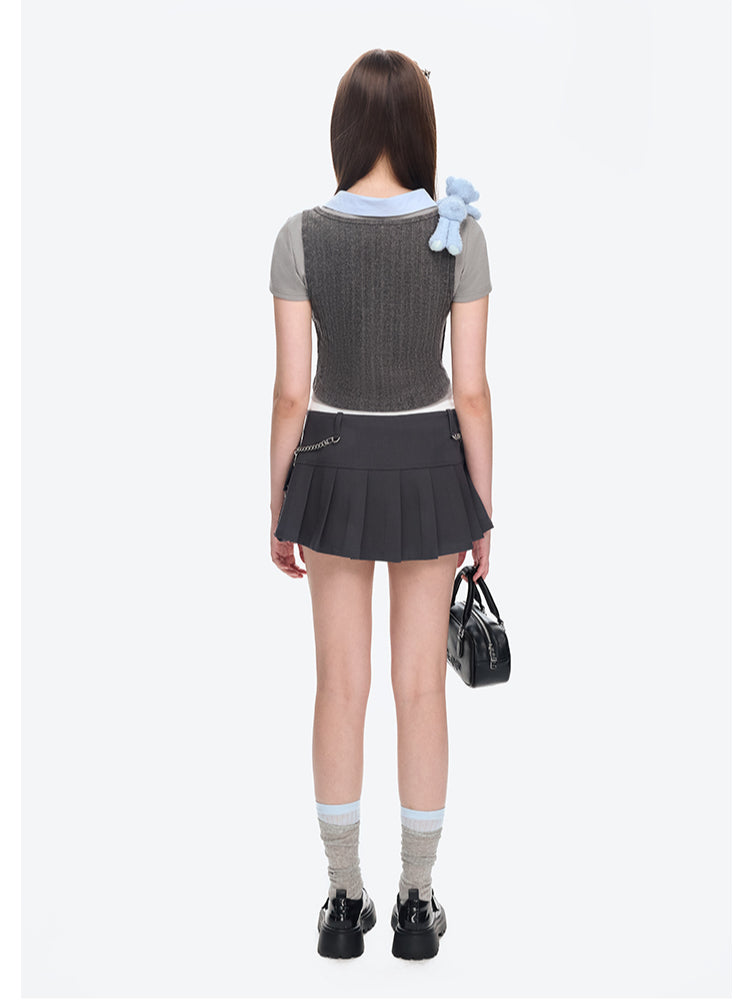 Knitted Layering Vest &amp; Short-sleeve Two-piece T-shirt