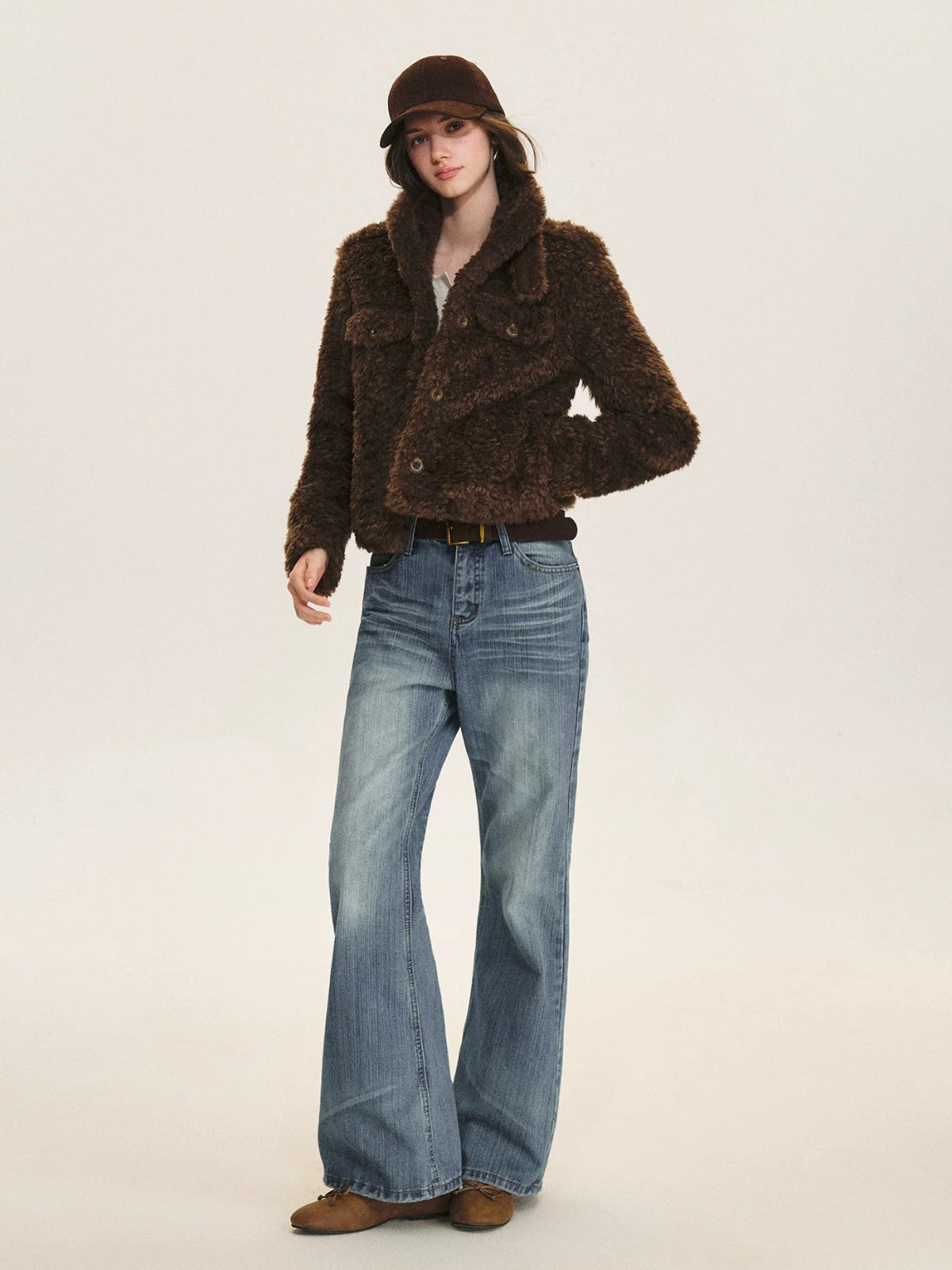 Vintage Cropped Plush Collar Coat