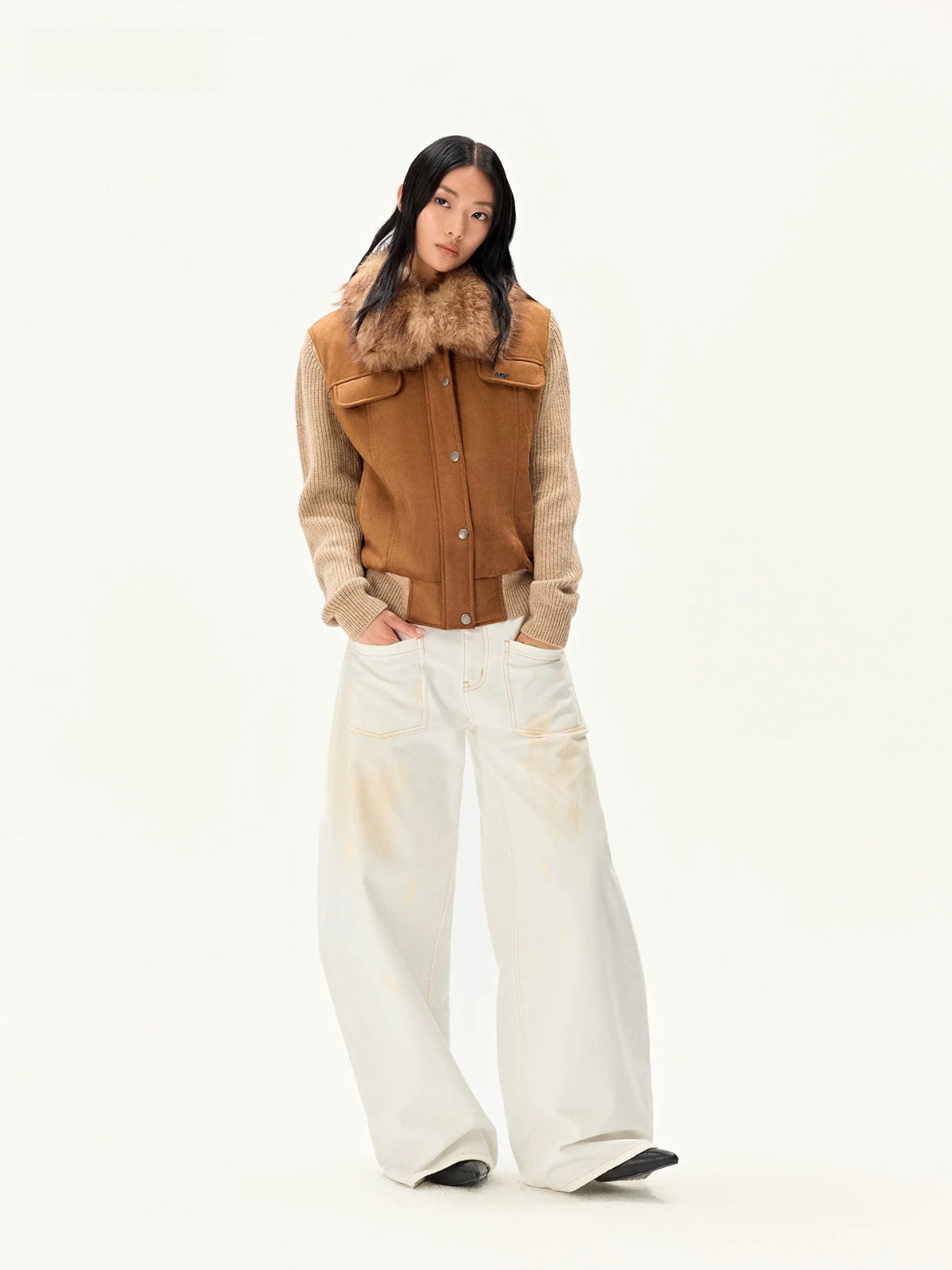 Faux Suede Wool Collar Jacket
